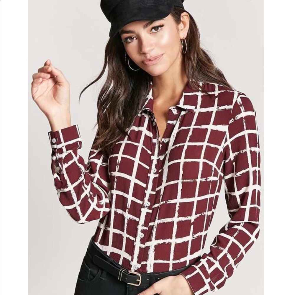 forever 21 crepe grid shirt size L